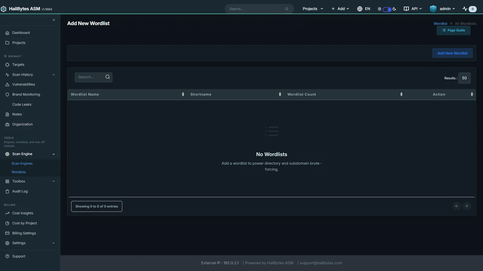 HailBytes ASM Wordlist Management: Upload and manage the wordlists driving fuzzing and brute-force phases.