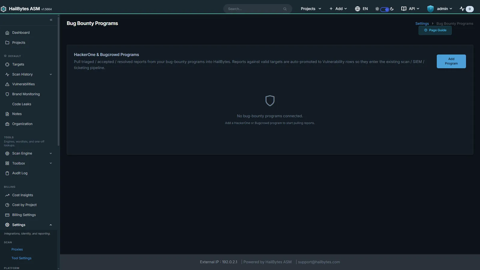 HailBytes ASM Bug Bounty Ingestion: HackerOne and Bugcrowd reports promoted to tracked vulnerabilities.