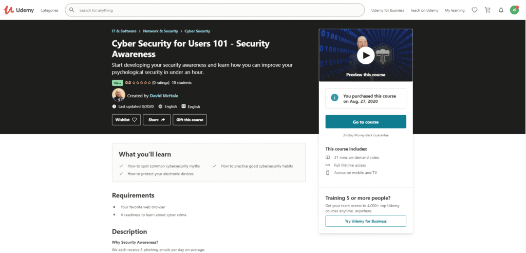 Cyber Security Awareness Training Udemy