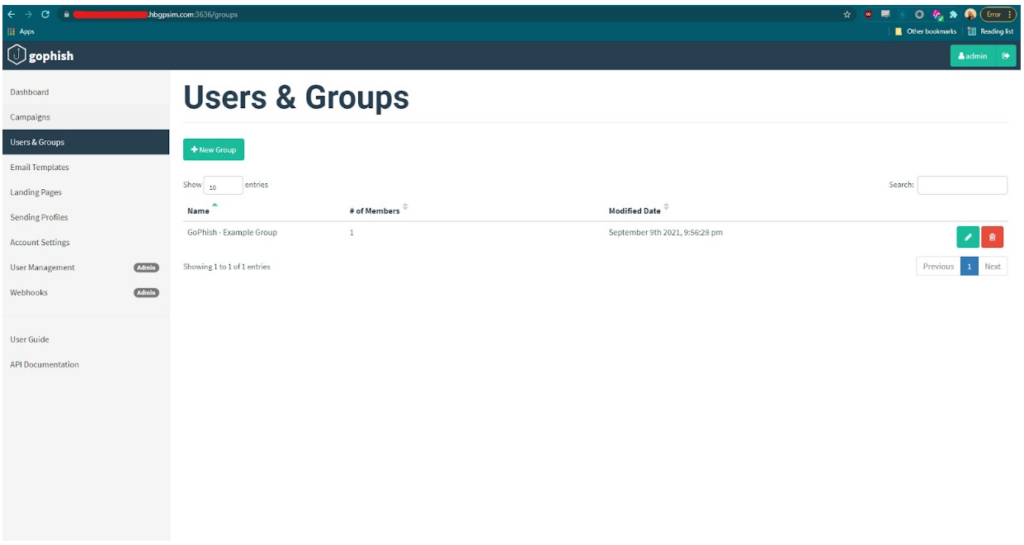Creating groups in gophish screenshot