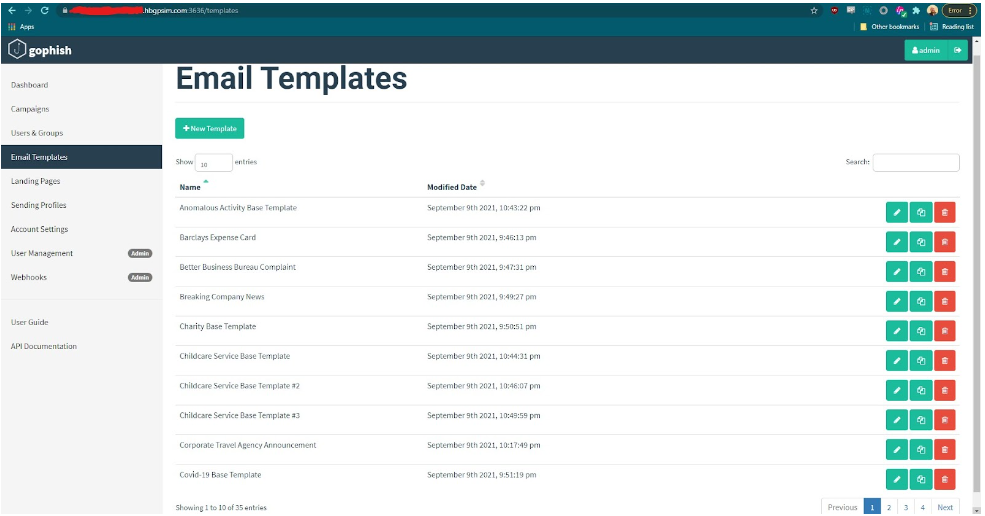 Gophish Email Templates screenshot