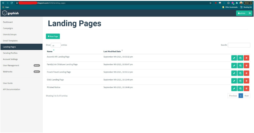Gophish Landing Pages Screenshot