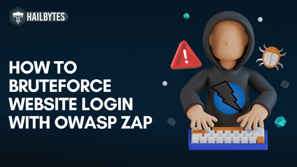 Cartoon hacker using OWASP ZAP for brute force attack.